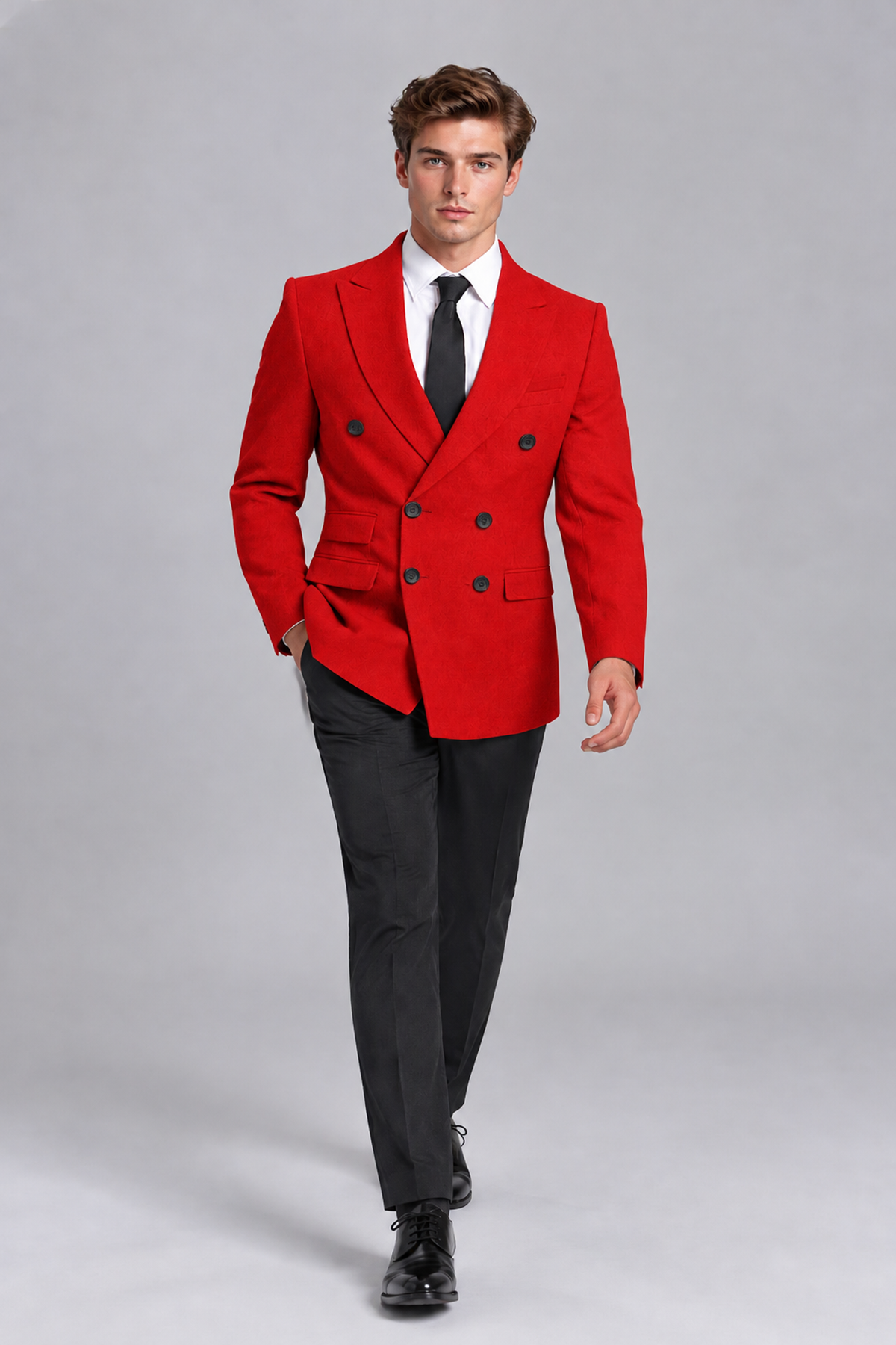 Savile Men's Red Double-Breasted Peak Lapel Blazer - Red