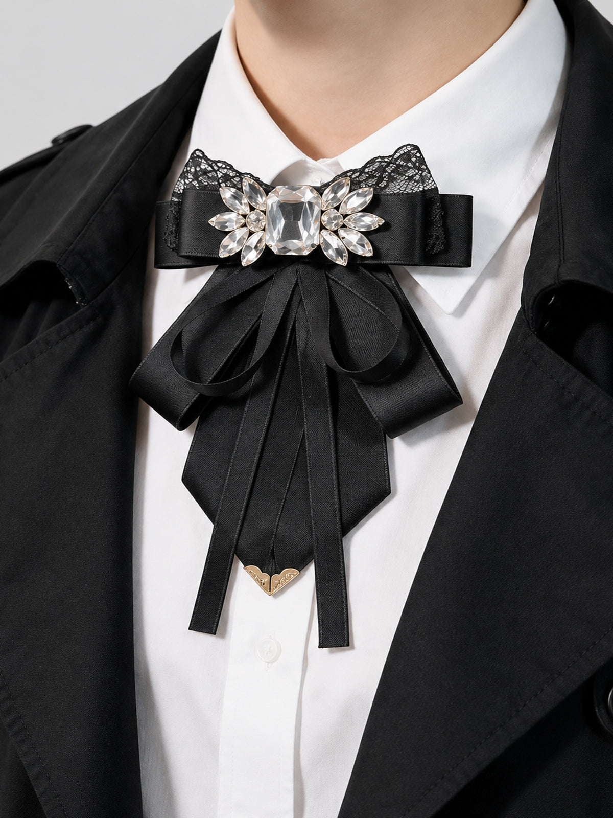 Savile PL000 Men's Crystal Rhinestone Lace Ribbon Bow Tie – Display stand view