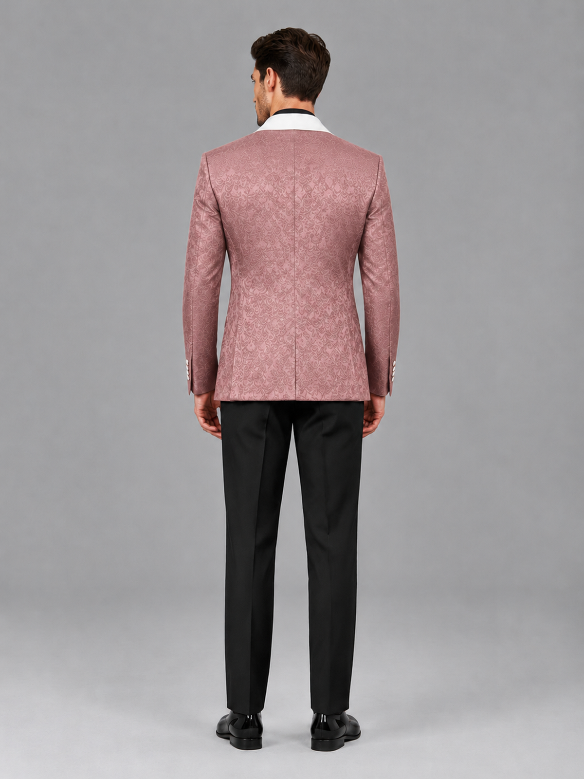 Savile Men's Rose Gold Jacquard White Shawl Lapel 2-Piece Tuxedo Suit Set | Jacket & Trousers - Rose Gold - Rose Gold (2)