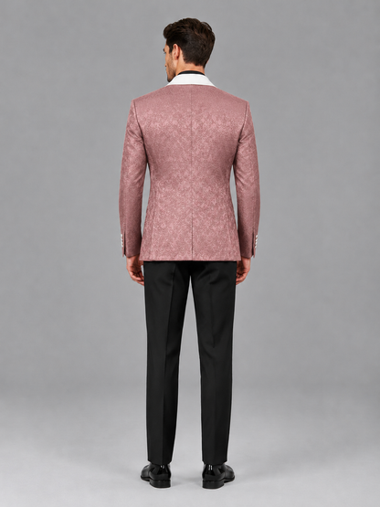 Savile Men's Rose Gold Jacquard White Shawl Lapel 2-Piece Tuxedo Suit Set | Jacket & Trousers - Rose Gold - Rose Gold (2)