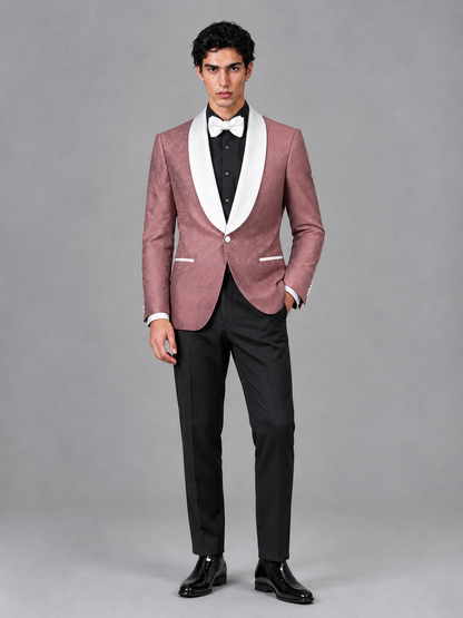 Savile Men's Rose Gold Jacquard White Shawl Lapel 2-Piece Tuxedo Suit Set | Jacket & Trousers - Rose Gold - Rose Gold (4)