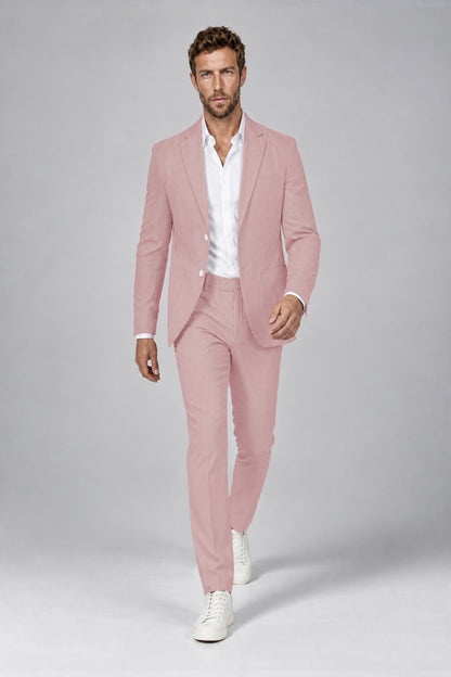 Savile Men's Rose Pink Striped 2-Piece Suit Set – Notch Lapel Blazer & Tailored Trousers - Rose Pink - Rose_Pink(4)