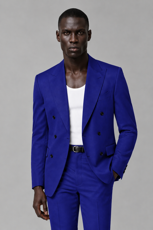 Savile Men's Royal Blue Double Breasted Slim Fit 2-Piece Suit Set – Blazer & Trousers | Wedding Gala Formal - Royal Blue - Royal Blue_01