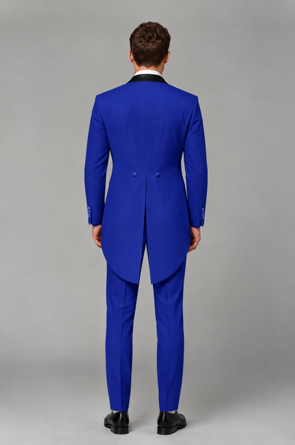 Savile Royal Blue 3-Piece Tailcoat Tuxedo Suit with Black Peak Lapel - Royal Blue - Royal Blue_03