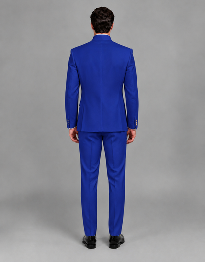 BOLODOO Men's Royal Blue Asymmetrical Mandarin Collar Tuxedo Suit – Modern 2-Piece Gold Button Wedding, Prom & Gala Set - Royal Blue - Royal Blue_03