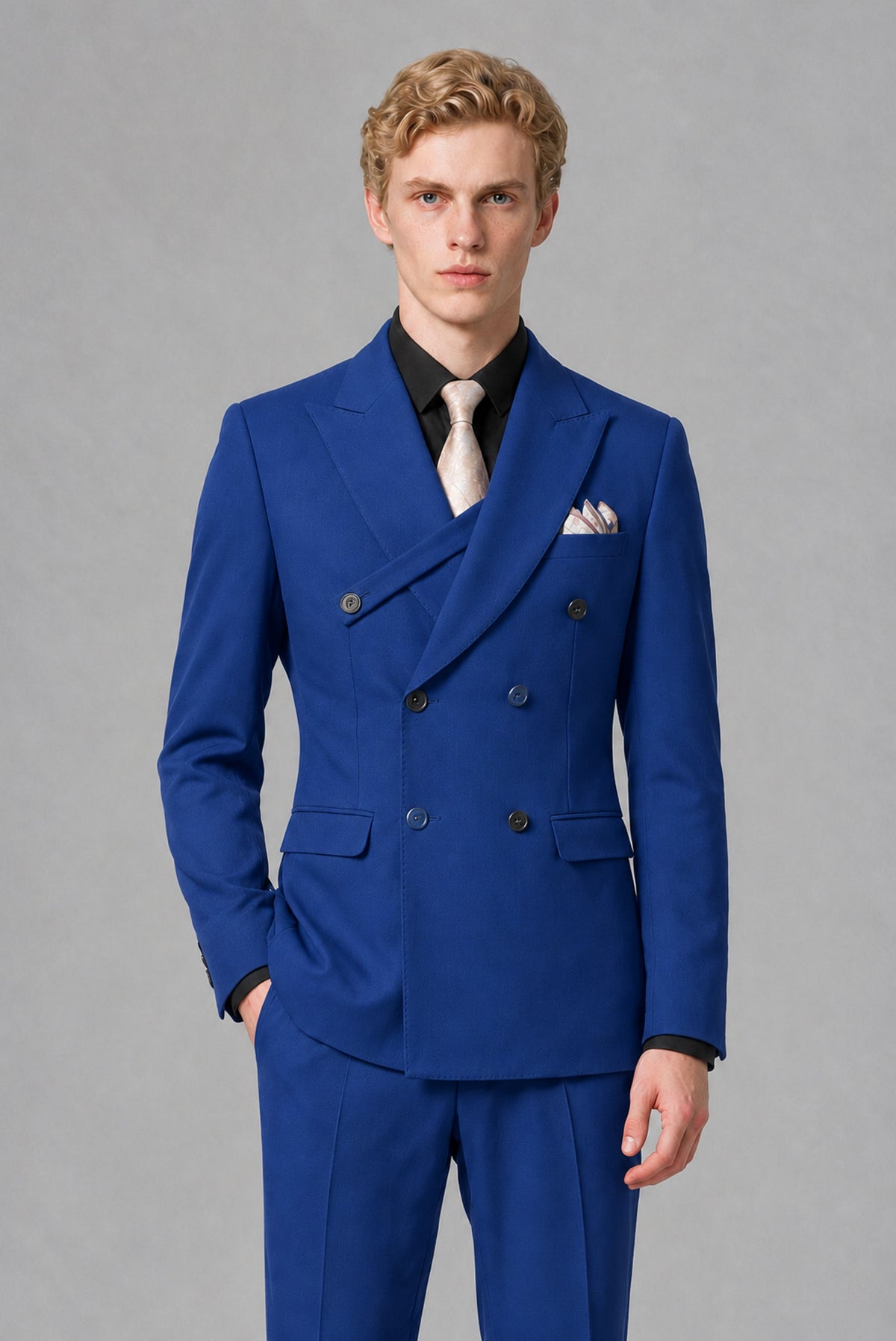 Savile Men's Royal Blue Double-Breasted Two-Piece Suit - Royal Blue