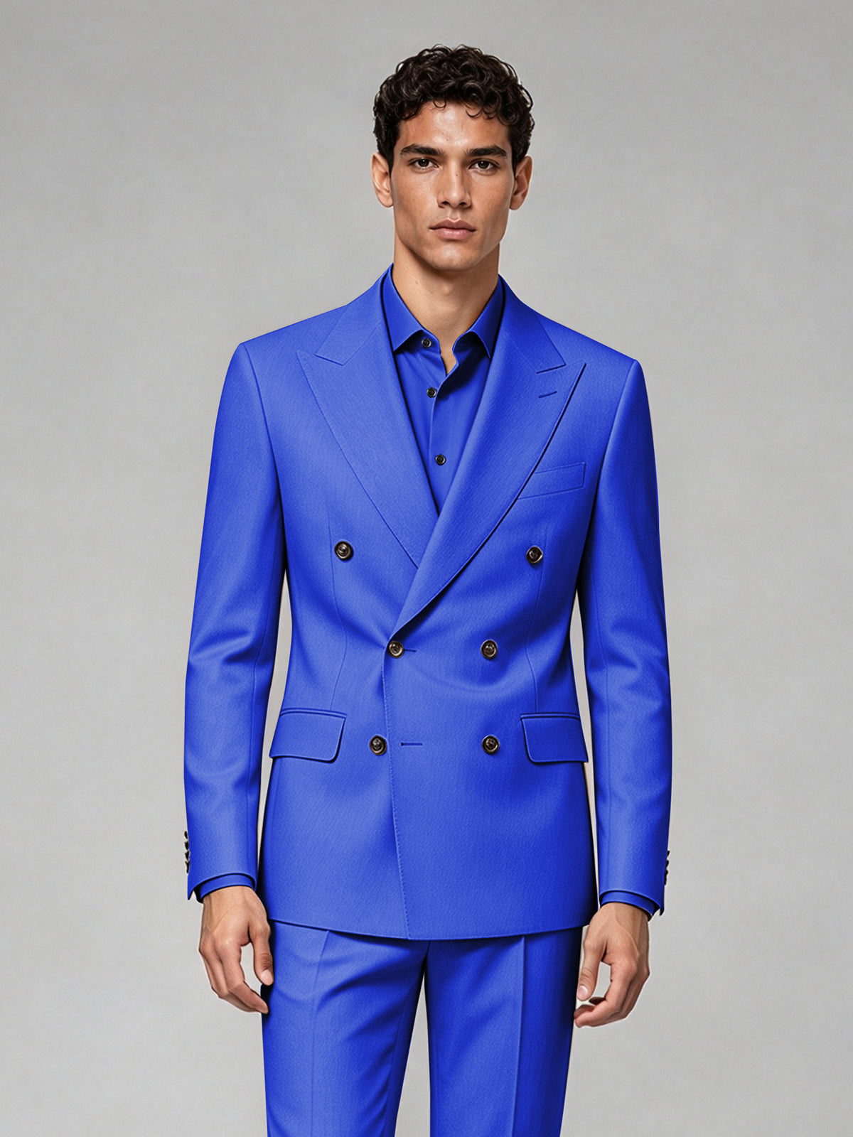 Savile Men's Royal Blue Double-Breasted 2-Piece Suit Set – Blazer & Trousers - Royal Blue