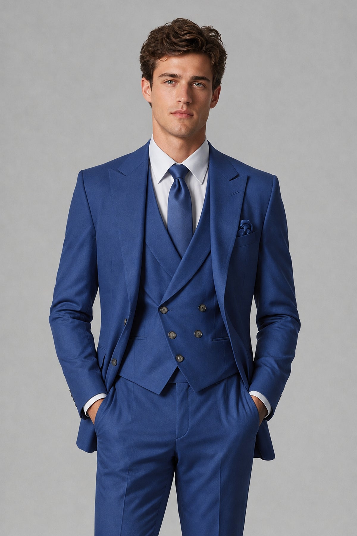 Savile Men's Dusty Royal Blue 3-Piece Suit – Jacket, Vest & Trousers | QX0113 - Royal Blue