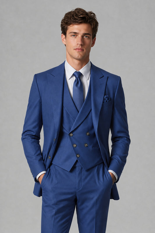 Savile Men's Dusty Royal Blue 3-Piece Suit – Jacket, Vest & Trousers | QX0113 - Royal Blue