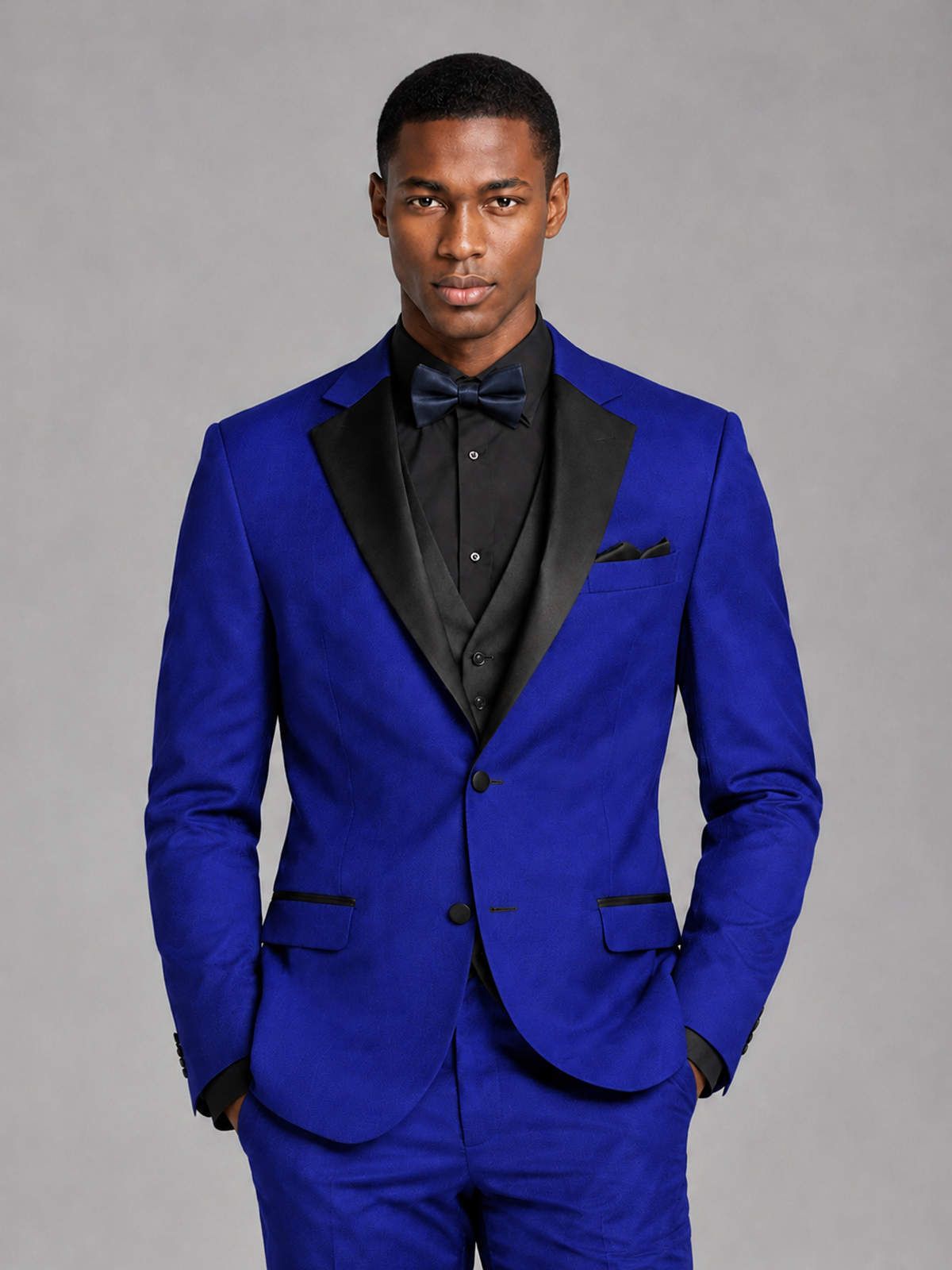 Savile Men's Royal Blue Contrast Shawl Lapel Tuxedo Suit – 3-Piece Wedding, Prom & Black-Tie Formal Set - Royal Blue - Royal Blue_1