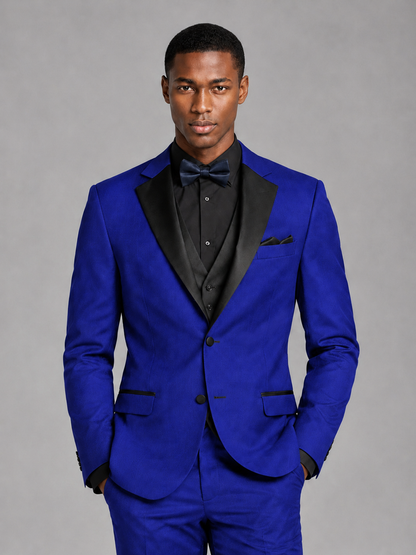 Savile Men's Royal Blue Contrast Shawl Lapel Tuxedo Suit – 3-Piece Wedding, Prom & Black-Tie Formal Set - Royal Blue - Royal Blue_1