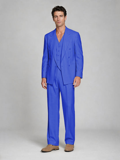 Men's Royal Blue Double-Breasted 2-Piece Suit – Peak Lapel Wedding & Beach Formal Set with Vest - Royal Blue