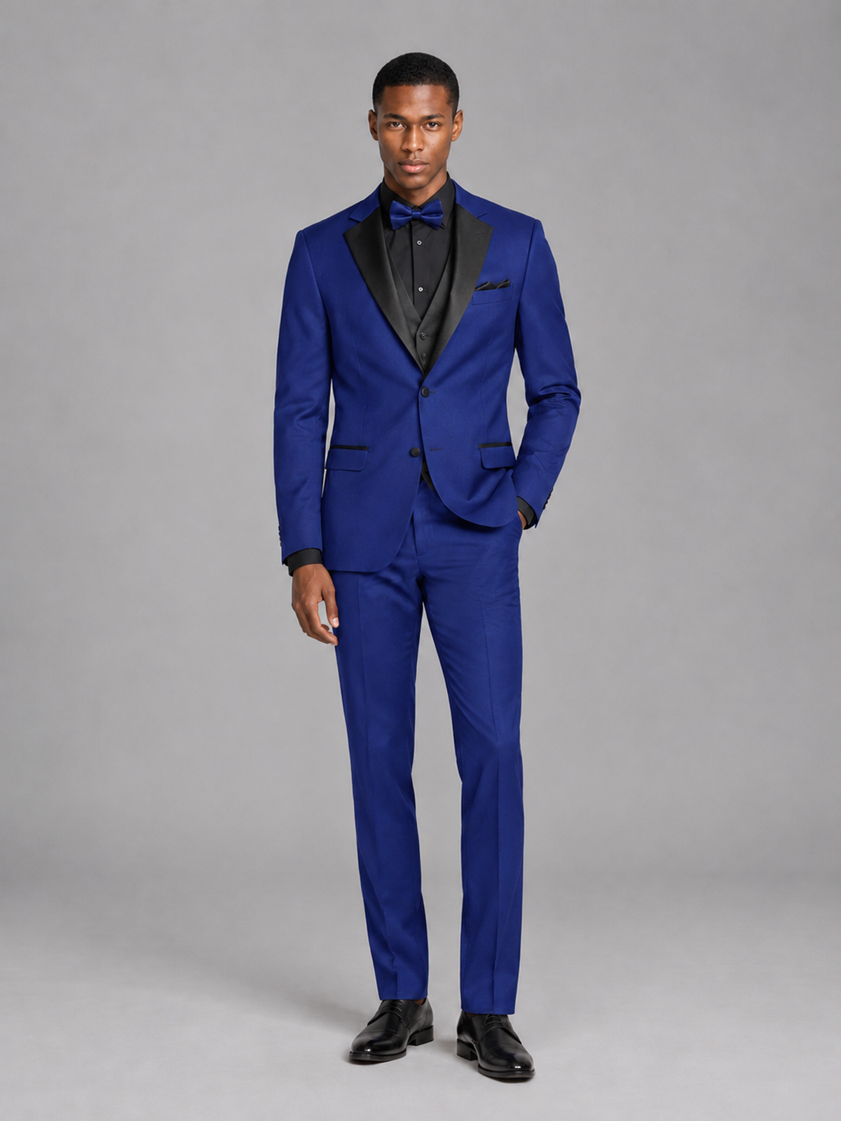 Savile Men's Royal Blue Contrast Shawl Lapel Tuxedo Suit – 3-Piece Wedding, Prom & Black-Tie Formal Set - Royal Blue - Royal Blue_2