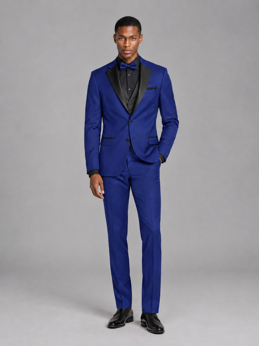 Savile Men's Royal Blue Contrast Shawl Lapel Tuxedo Suit – 3-Piece Wedding, Prom & Black-Tie Formal Set - Royal Blue - Royal Blue_2