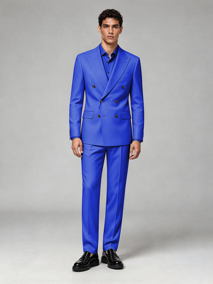 Savile Men's Royal Blue Double-Breasted 2-Piece Suit Set – Blazer & Trousers - Royal Blue