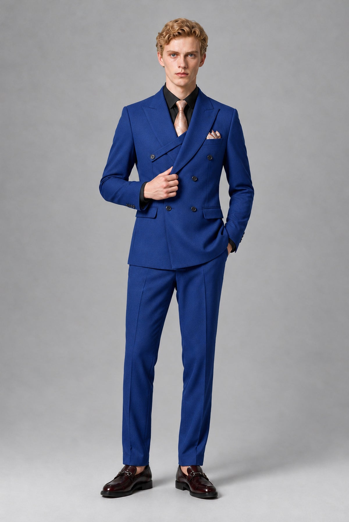 Savile Men's Royal Blue Double-Breasted Two-Piece Suit - Royal Blue