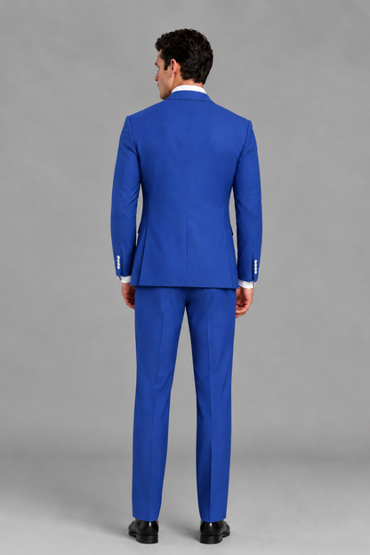 Savile Men's Modern Royal Blue 2-Piece Wrap Suit Set – Peak Lapel Side-Button Blazer & Tailored Trousers - Royal Blue - Royal_Blue_3
