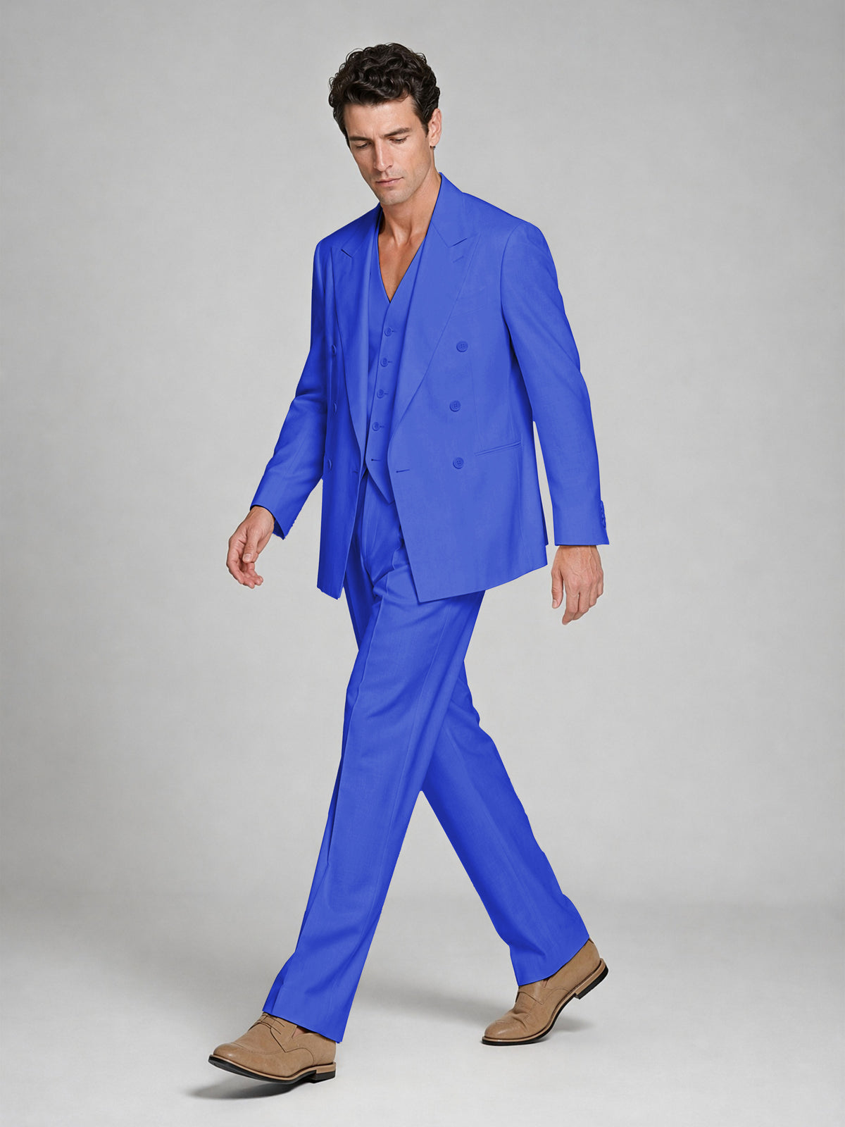 Men's Royal Blue Double-Breasted 2-Piece Suit – Peak Lapel Wedding & Beach Formal Set with Vest - Royal Blue