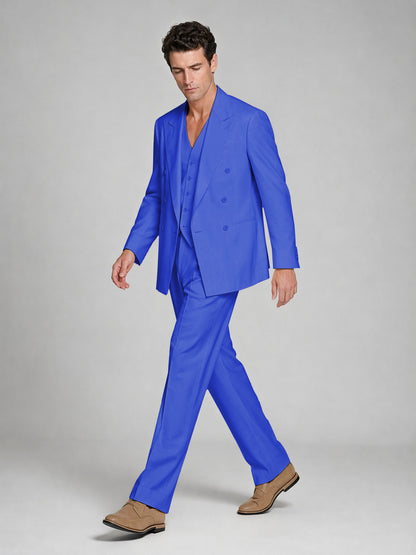 Men's Royal Blue Double-Breasted 2-Piece Suit – Peak Lapel Wedding & Beach Formal Set with Vest - Royal Blue
