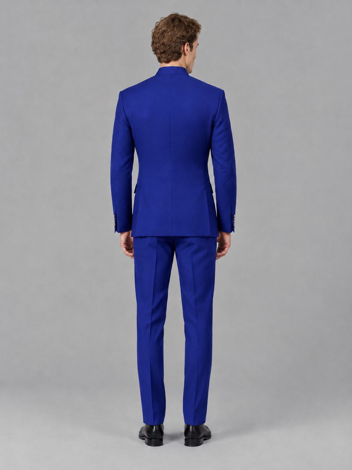 Savile Men's Royal Blue Mandarin Collar Asymmetrical 2-Piece Suit Set – Modern Jacket & Trousers - Royal Blue - Royal Blue_3