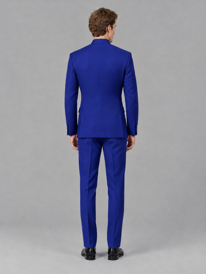 Savile Men's Royal Blue Mandarin Collar Asymmetrical 2-Piece Suit Set – Modern Jacket & Trousers - Royal Blue - Royal Blue_3