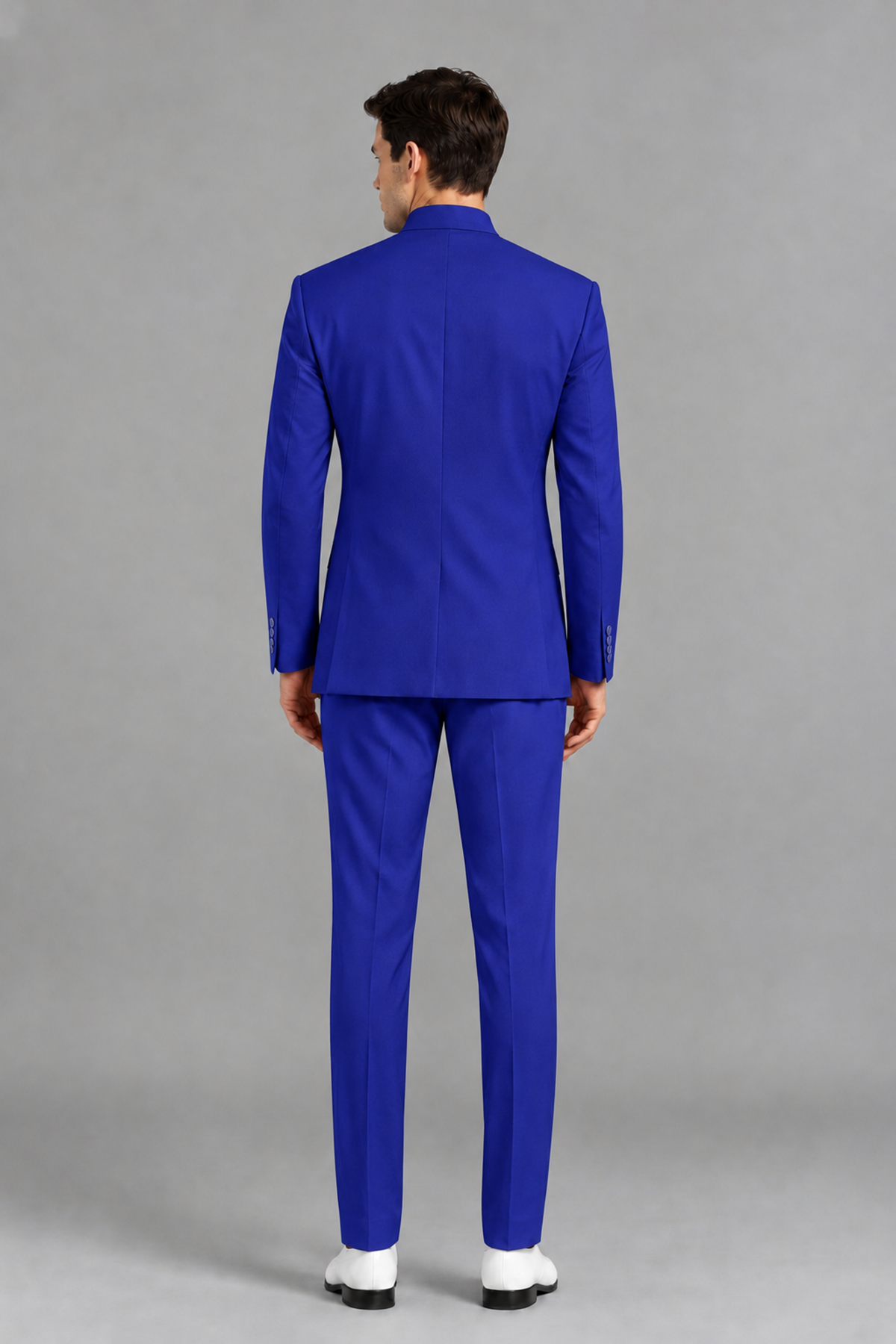 Savile Men's Royal Blue Asymmetrical Mandarin Collar Tuxedo Suit – Modern 2-Piece Gold Button Wedding, Prom & Gala Set - Royal Blue - Royal Blue_3