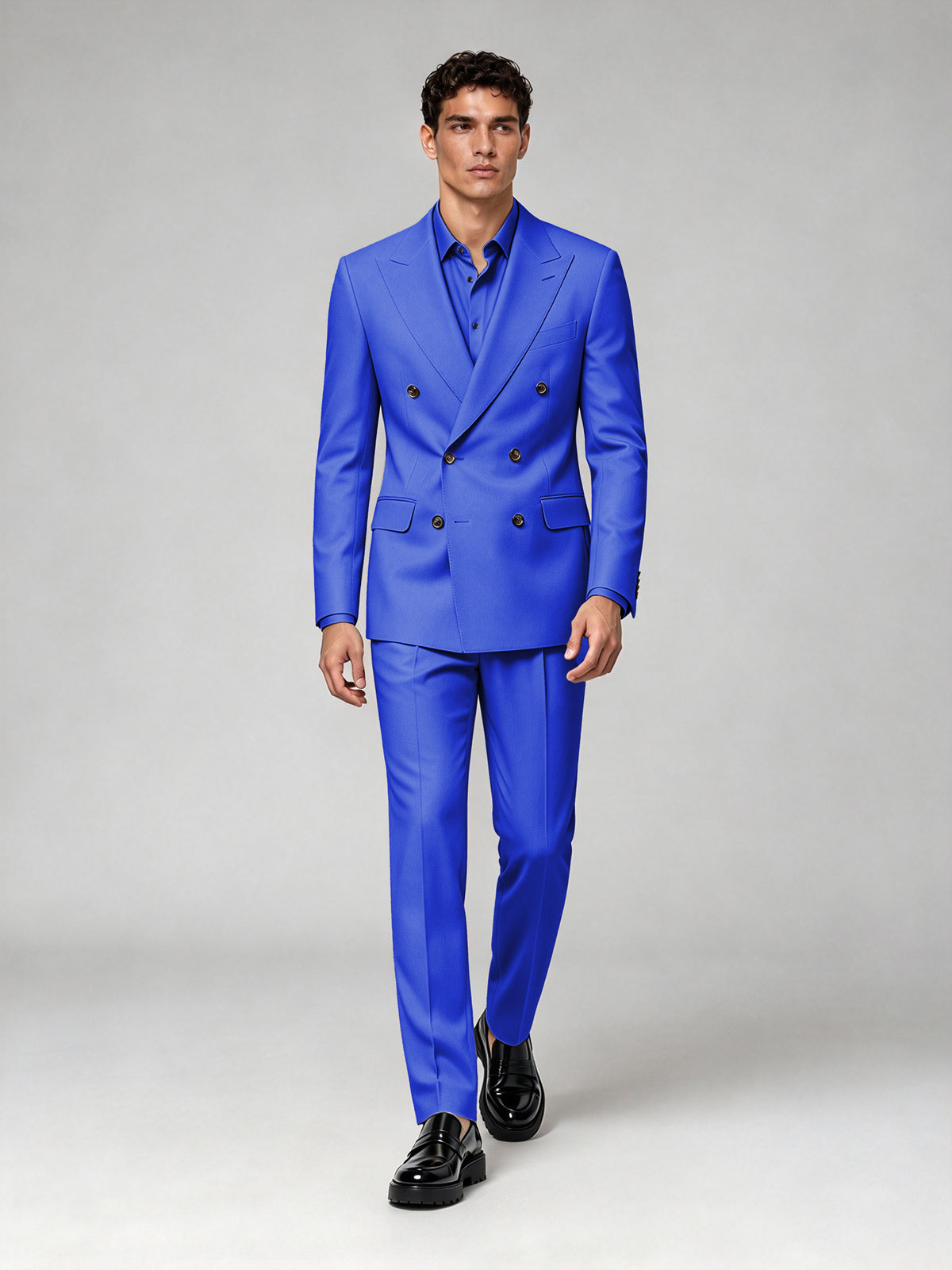 Savile Men's Royal Blue Double-Breasted 2-Piece Suit Set – Blazer & Trousers - Royal Blue