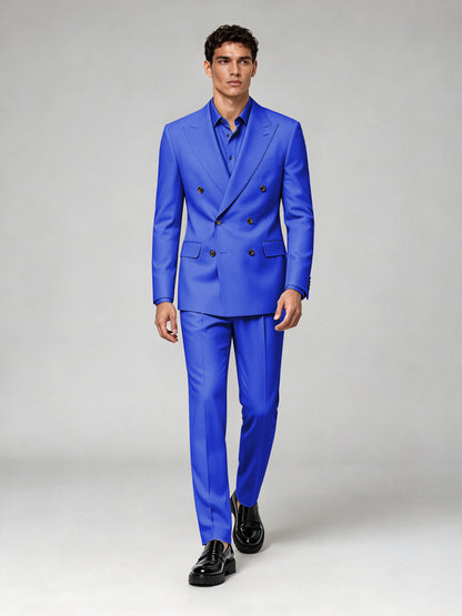 Savile Men's Royal Blue Double-Breasted 2-Piece Suit Set – Blazer & Trousers - Royal Blue