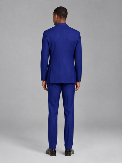 Savile Men's Royal Blue Contrast Shawl Lapel Tuxedo Suit – 3-Piece Wedding, Prom & Black-Tie Formal Set - Royal Blue - Royal Blue_3