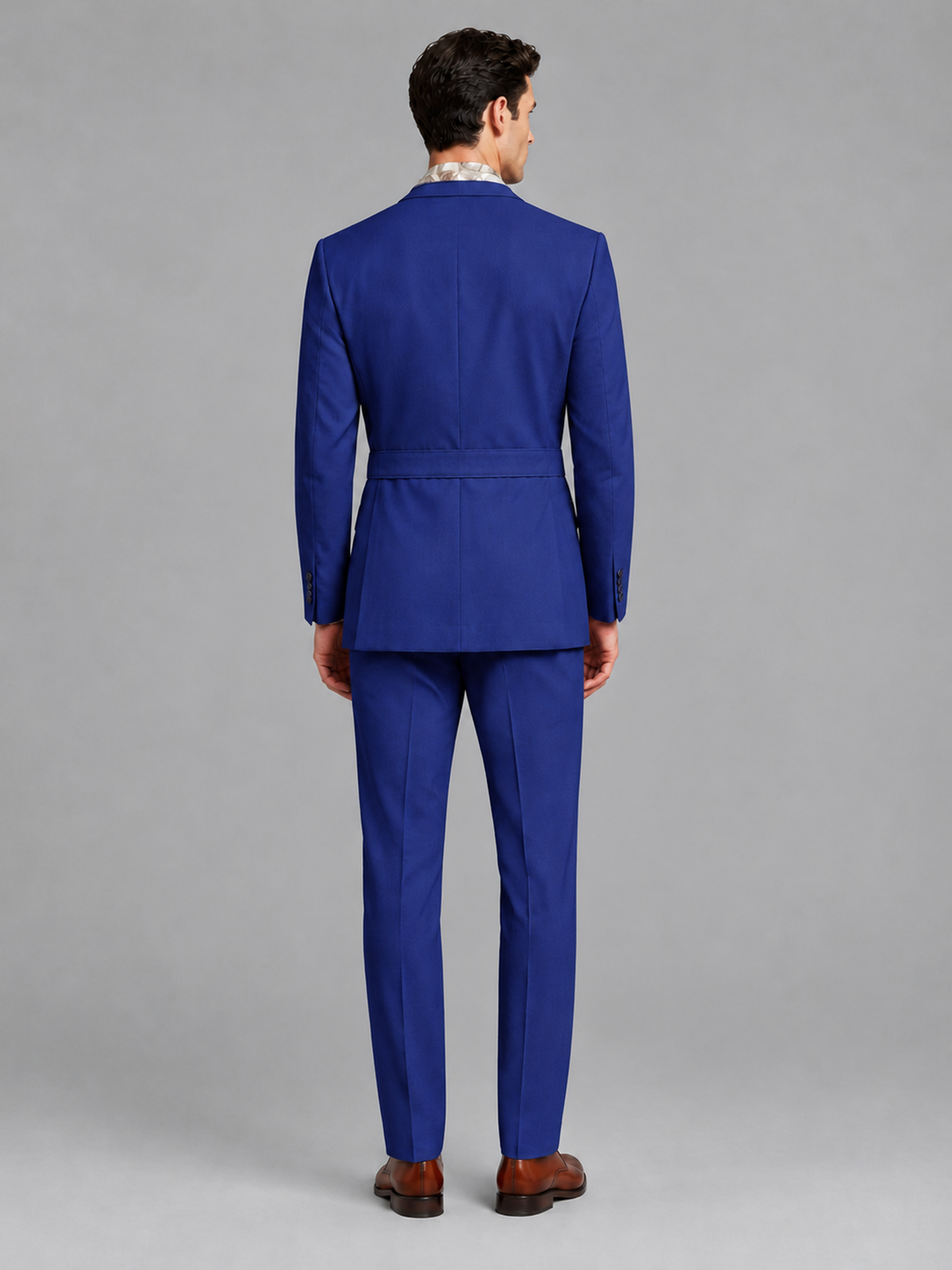 Savile Men's Royal Blue Belted Wrap 2-Piece Suit – Peak Lapel Blazer & Tailored Trousers - SUC060 - Royal Blue - Royal Blue_3
