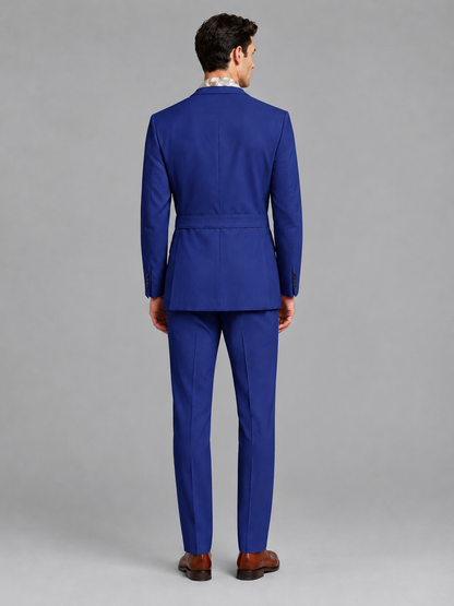 Savile Men's Royal Blue Belted Wrap 2-Piece Suit – Peak Lapel Blazer & Tailored Trousers - SUC060 - Royal Blue - Royal Blue_3