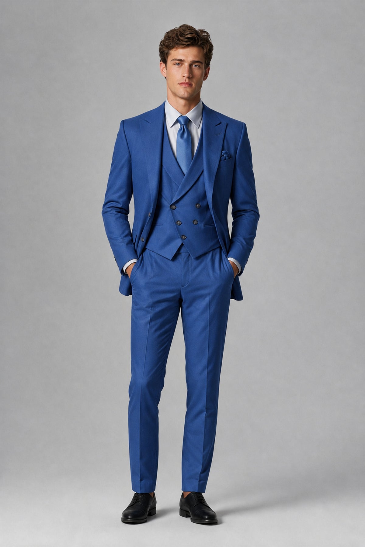 Savile Men's Dusty Royal Blue 3-Piece Suit – Jacket, Vest & Trousers | QX0113 - Royal Blue