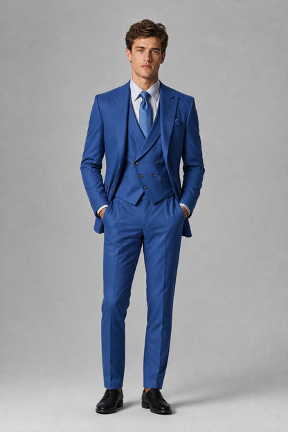 Savile Men's Dusty Royal Blue 3-Piece Suit – Jacket, Vest & Trousers | QX0113 - Royal Blue