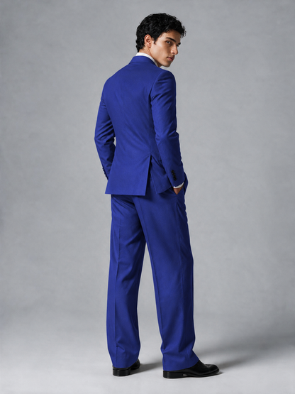 Savile Men's Royal Blue Double-Breasted 2-Piece Suit Set – Peak Lapel Blazer & Pleated Wide-Leg Trousers - Royal Blue - Royal Blue_3