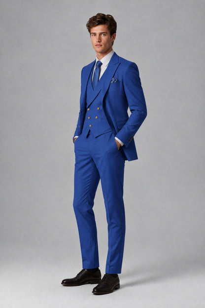 Savile Men's Dusty Royal Blue 3-Piece Suit – Jacket, Vest & Trousers | QX0113 - Royal Blue