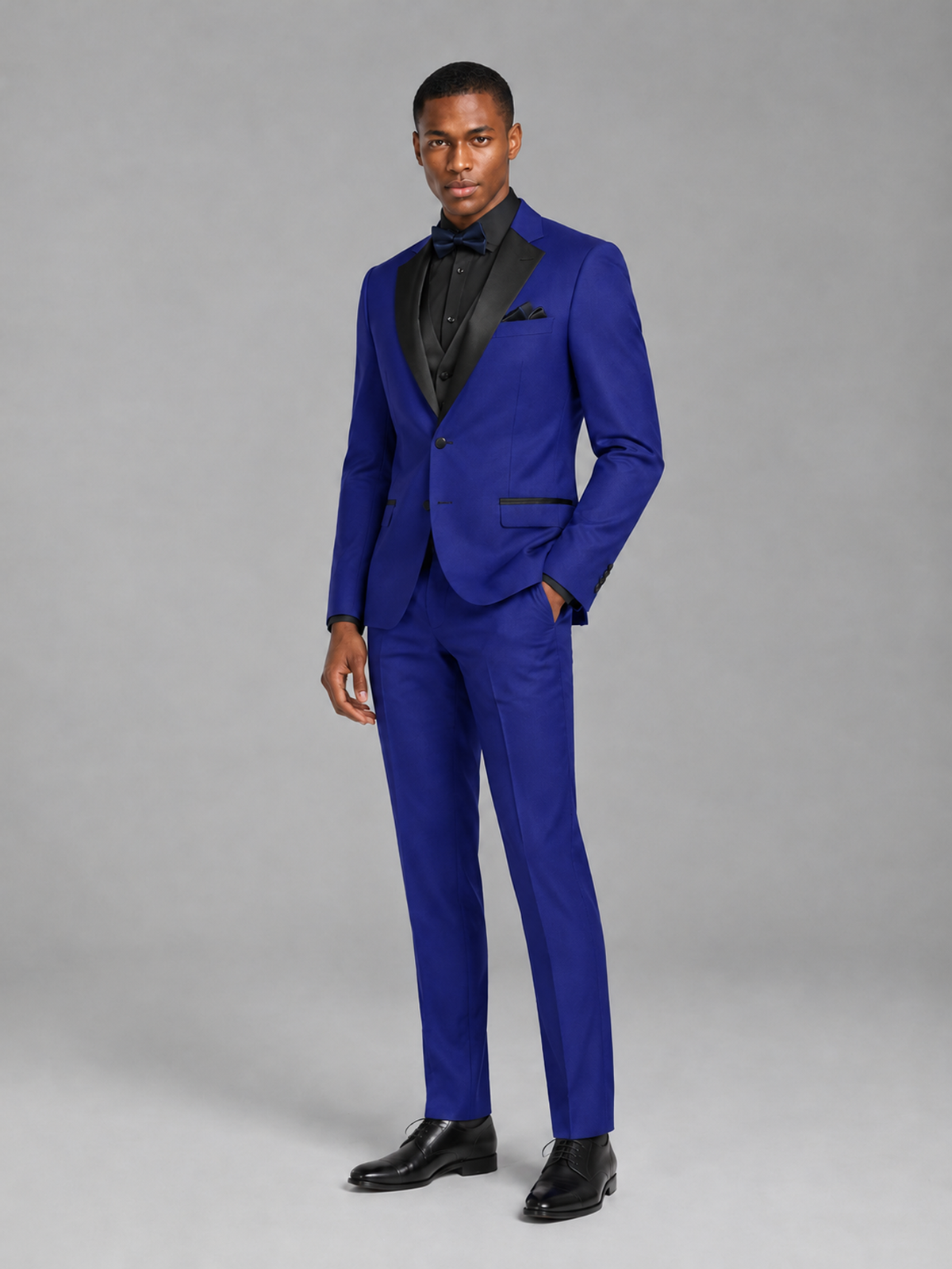 Savile Men's Royal Blue Contrast Shawl Lapel Tuxedo Suit – 3-Piece Wedding, Prom & Black-Tie Formal Set - Royal Blue - Royal Blue_4