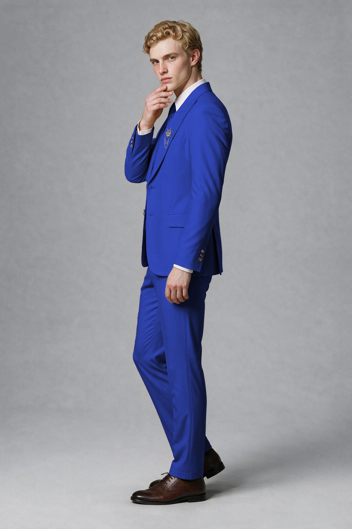 Savile Men's Royal Blue Three-Piece Wedding Suit with Double-Breasted Waistcoat - Royal Blue
