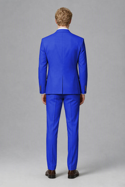 Savile Men's Royal Blue Three-Piece Wedding Suit with Double-Breasted Waistcoat - Royal Blue