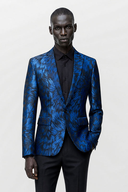 Savile Men's Royal Blue Textured Single-Breasted Blazer - Royal Blue