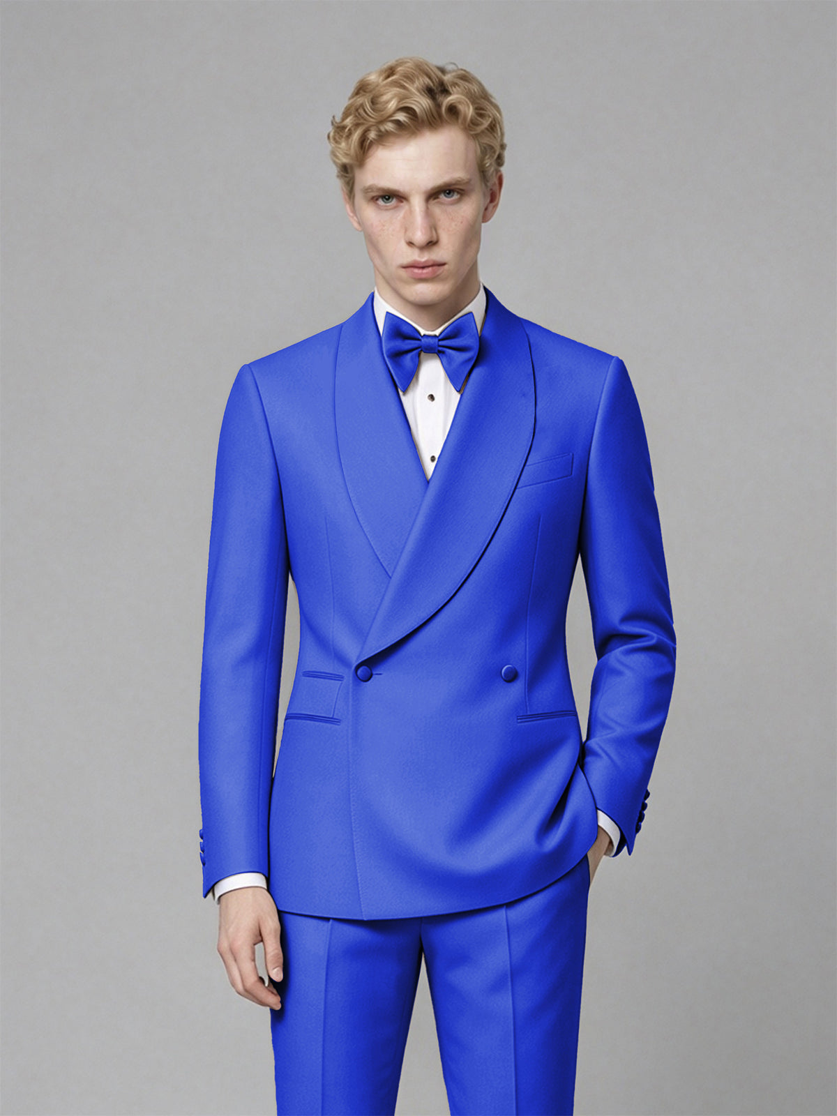Men's Royal Blue Single-Button Royal Blue Satin Shawl Lapel Tuxedo Suit Set | Blazer & Trousers - Royal Blue