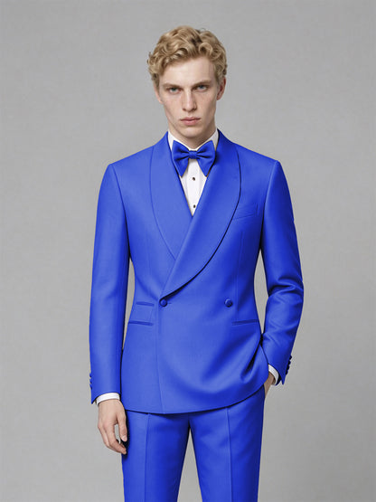 Men's Royal Blue Single-Button Royal Blue Satin Shawl Lapel Tuxedo Suit Set | Blazer & Trousers - Royal Blue