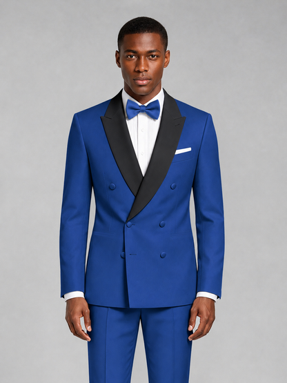 Men's Royal Blue Double-Breasted Tuxedo Suit – Satin Shawl Lapel Royal Blue-Tie Wedding & Gala 2-Piece Set - Royal Blue