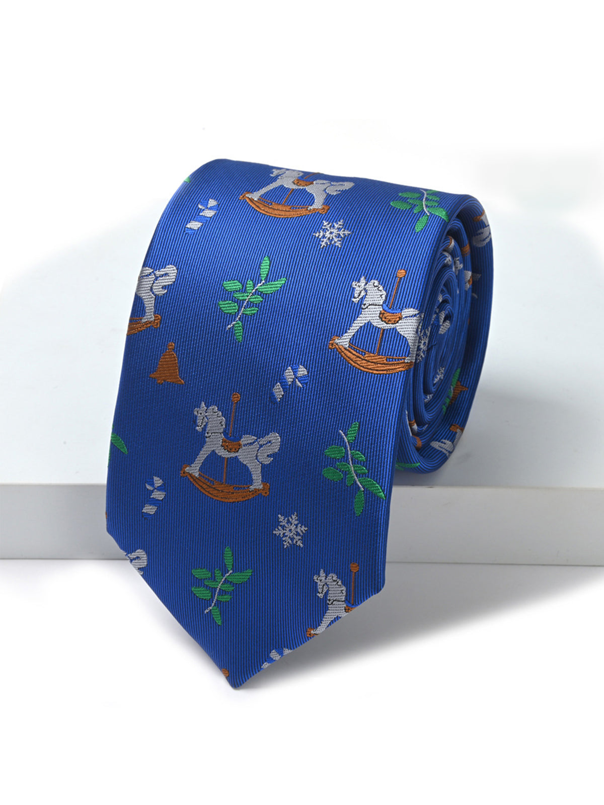 Savile Men's Christmas Holiday Rocking Horse Necktie – Festive Royal Blue Classic Tie - Royal Blue