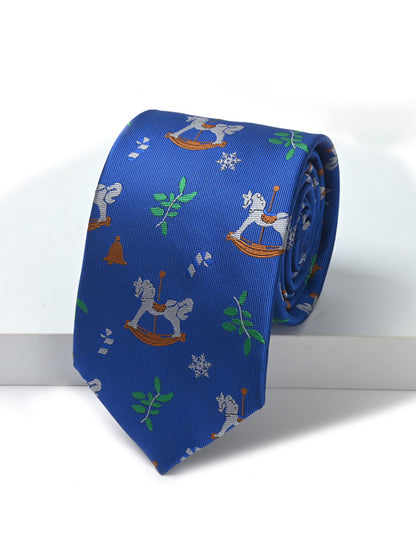 Savile Men's Christmas Holiday Rocking Horse Necktie – Festive Royal Blue Classic Tie - Royal Blue