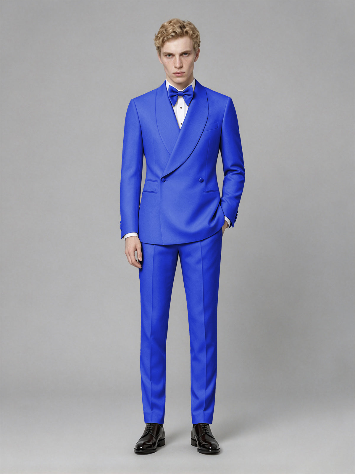 Men's Royal Blue Single-Button Royal Blue Satin Shawl Lapel Tuxedo Suit Set | Blazer & Trousers - Royal Blue