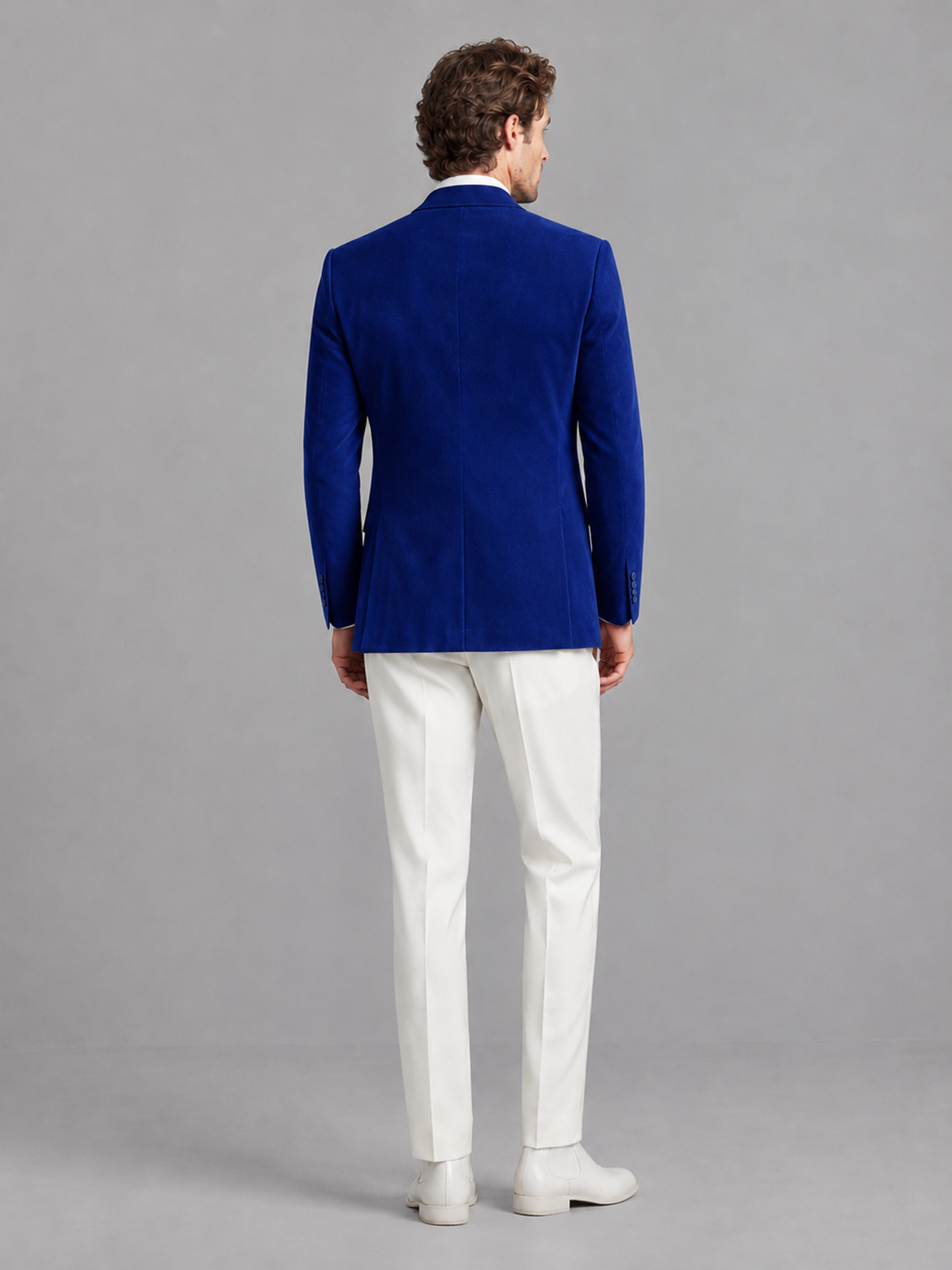 Savile Men's Royal Blue Velvet Shawl Lapel 2-Piece Tuxedo Suit Set | Jacket & White Trousers - Royal Blue - Royal Blue (2)