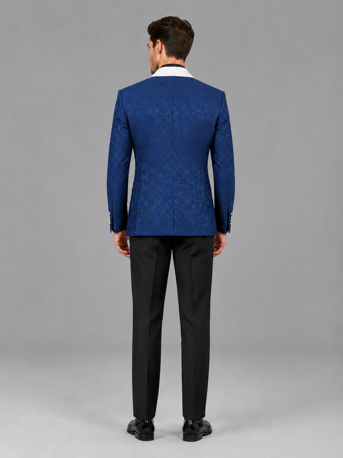 Savile Men's Royal Blue Jacquard White Shawl Lapel 2-Piece Tuxedo Suit Set | Jacket & Trousers - Royal Blue - Royal Blue (2)