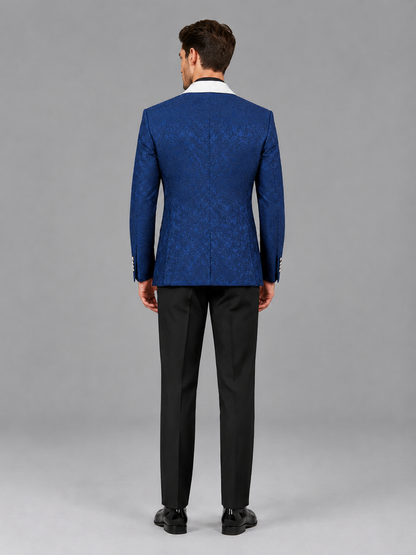 Savile Men's Royal Blue Jacquard White Shawl Lapel 2-Piece Tuxedo Suit Set | Jacket & Trousers - Royal Blue - Royal Blue (2)