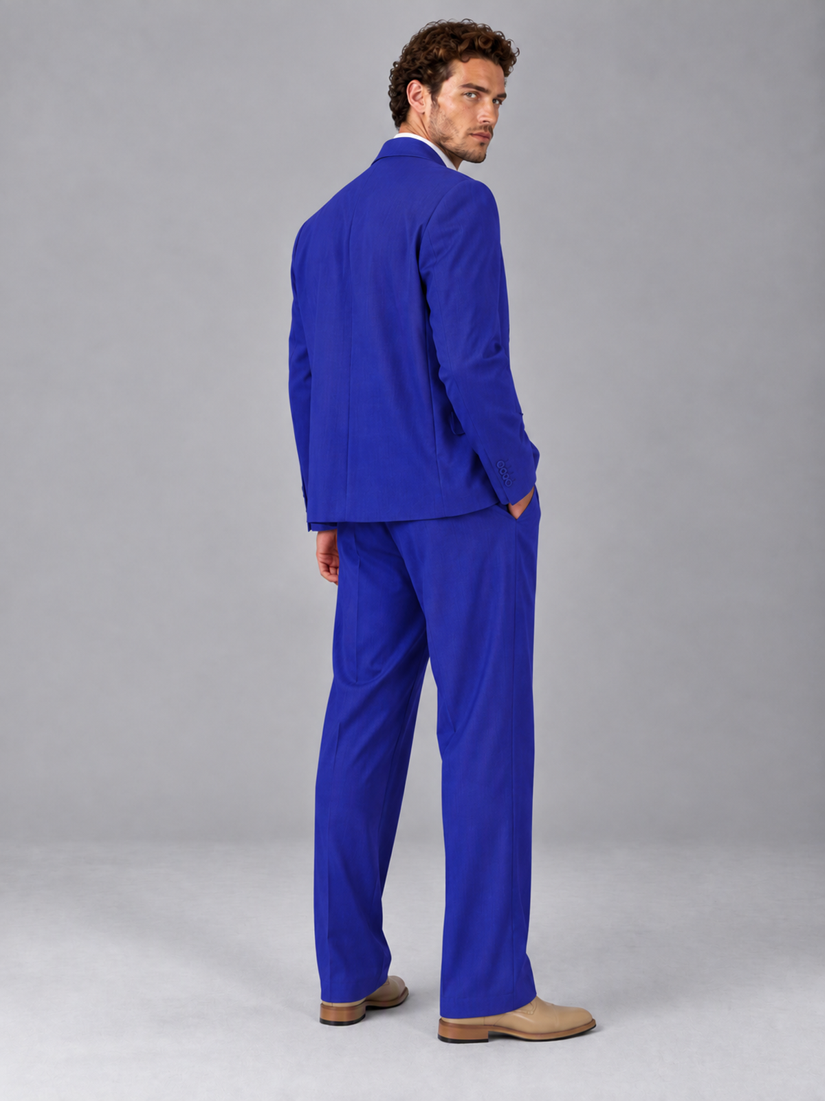 Savile Royal Blue Beige Double-Breasted 2-Piece Suit with Peak Lapel - Royal Blue