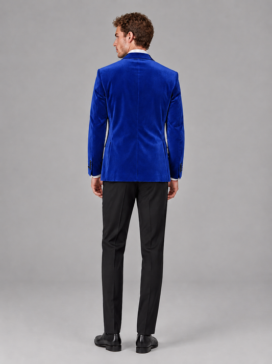 Savile Men's Royal Blue Velvet Peak Lapel 2-Piece Tuxedo Suit Set | Jacket & Trousers - Royal Blue